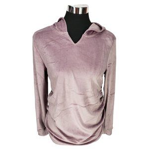 Feathers Maternity Women's Velvet‎ Purple Hooded Pullover Sweater Size Small